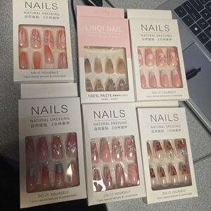 LinQi Nail Professional Press-On Nails Set - Pink and Cream